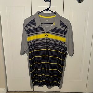 Oakley Men's Polo Shirt with Gray and Yellow Stripes
